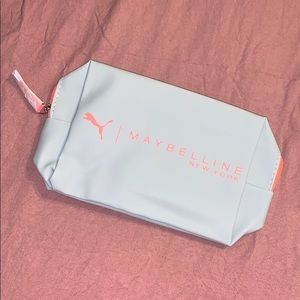 Coral and grey cosmetic bag